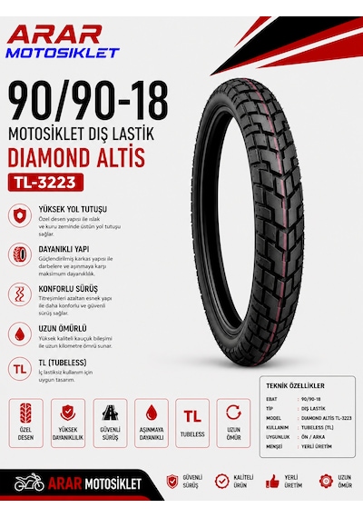 90/90-18 Motosiklet Dış Lastik Diamond Altis Tl-3223