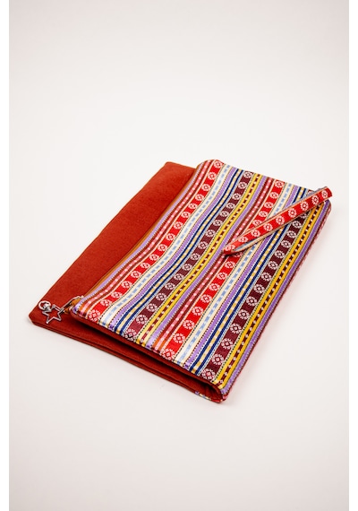 Fabric Craft Bag Katlanabilir Portföy Çanta Etnik Desenli, İçi Astarlı, Bilek Askılı 34x43 Cm Kiremit