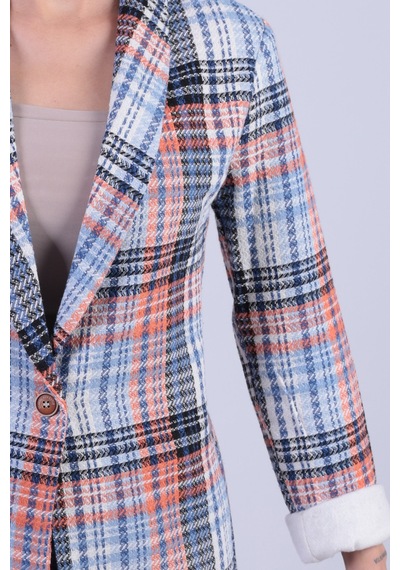 Armonika Kadın Saks Şal Yaka Kolları Garnili Tek Düğme Ceket Arm-26k001087