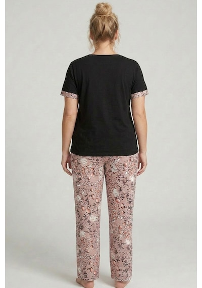 Siyah İnci Büyük Beden Battal Boy Örme Pijama Takımı 24103691 Siyah