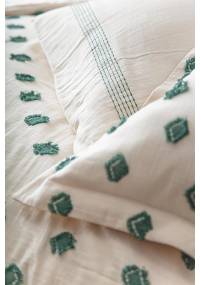 Ecocotton İmre Yeşil Çift Kişilik %100 Organik Pamuk Müslin Nevresim Takımı Yeşil