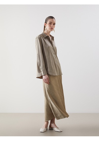 Lcwaıkıkı Classic Kahverengi Loose Fit A Kesim Saten Etek