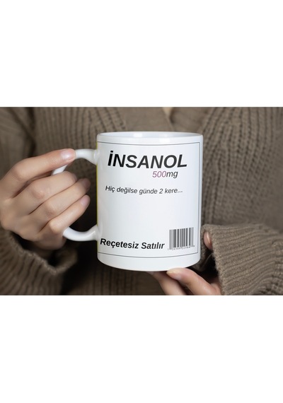 İnsanol 500mg Tasarım Komik Kupa Bardak Hiç Değilse Günde 2 Kere Yazılı Mizahi Hediye Bardak Beyaz