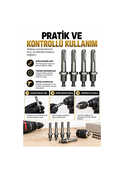 Sds Plus Mandren Adaptörü 4'lü Set Matkap İçin