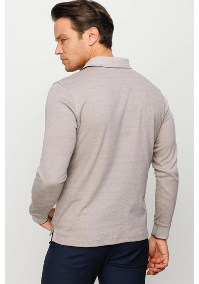 Desen Triko Erkek Polo Yaka Desenli Uzun Kollu Sweatshirt Bej Bej