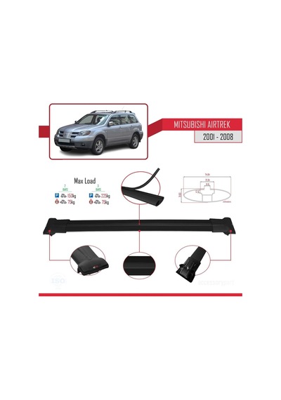 Mitsubishi Airtrek 2001-2008 Arası İle Uyumlu Fly Model Ara Atkı Tavan Barı Siyah