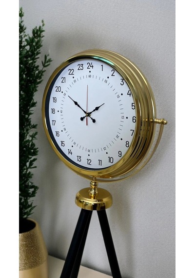 Gold 24 Saat Göstergeli Özel Tasarım Tripod Ayaklı Saat Çok Renkli