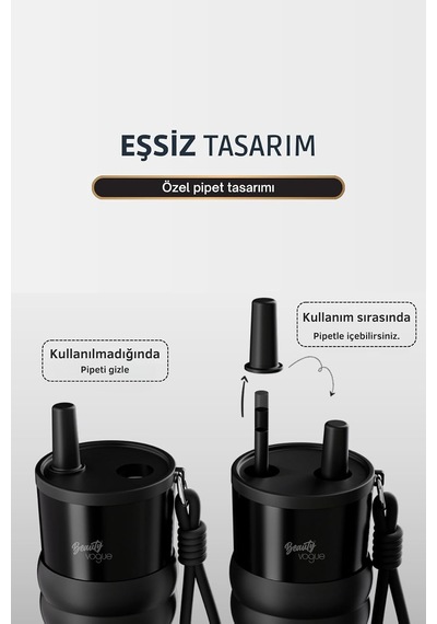 Lüks Çelik Termos Bardak - Çift Yalıtımlı Pipetli Mug - Mat Siyah-sıcak-soğuk Çok Renkli