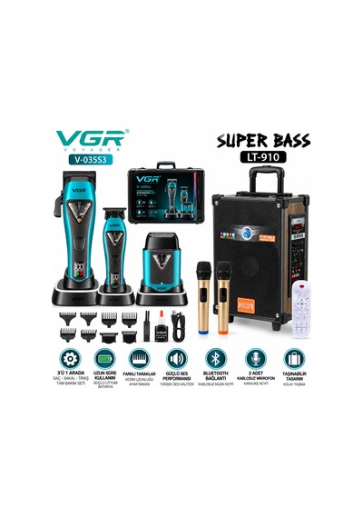 V-035 S3 3'lü Profesyonel Tıraş Seti & Gedı Lt-910 Hoparlör Hediyeli