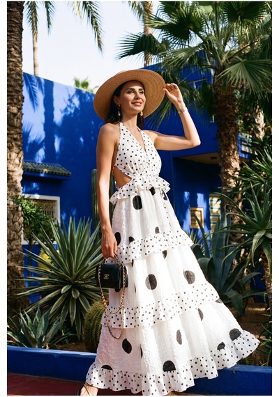 Fashion Cocktail Pretty Woman Sırt Bağlamalı Dokulu Kumaş Nostaljik Retro Vintage Puanlı Puantiyeli Dalgalı Astarlı Sırt Dekolteli Şifon Uzun Elbise Beyaz Fashion Cocktail Pretty Woman Sırt Bağlamalı Dokulu Kumaş Nostaljik Retro Vintage Puanlı Puantiyeli Dalgalı Astarlı Sırt Dekolteli Şifon Uzun Elbise Beyaz