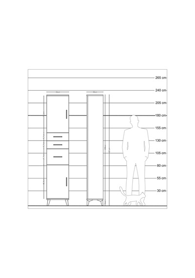 Arges Dolap 3 Raflı 3 Çekmeceli 2 Kapaklı 44x30x221 Çam-çam Çam