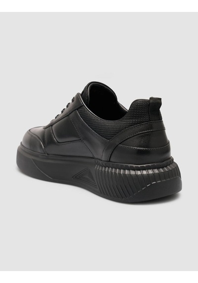 %100 Deri Siyah Taban Armalı Erkek Sneaker Ayakkabı Siyah