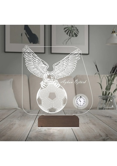 Luvivia Kartal Top Futbol Futbolcu Hediye Taraftar Kişiye Özel Metal Saatli 3d Lamba - Masa Gece Lambası