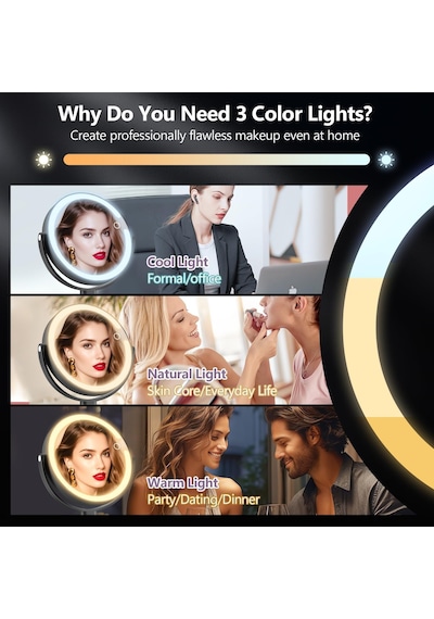 Tr Işıklı Makyaj Aynası,ışık Ve Dokunmatik Anahtarlı 20x Büyüteç Aynası,3 Renkli Işık Ve 80 Led'li Makyaj A Genel 01775147