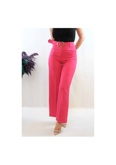 2k Moda Çizgi Kemerli Pantolon Pembe 001