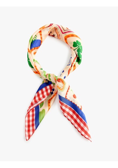 Koton Çok Renkli Çilek Desenli Kare Saten Fular Bandana Multıcolor 6sak50078aa Mavi