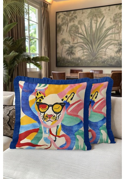 Pop Art Kedi Figürlü Renkli Saçaklı Yastık Kılıfı - Soyut Mavi Lacivert Püsküllü Kırlent Kılıfı Sessiz Kanyon Nova Pop Art Kedi Figürlü Renkli Saçaklı Yastık Kılıfı - Soyut Mavi Lacivert Püsküllü Kırlent Kılıfı Sessiz Kanyon Nova