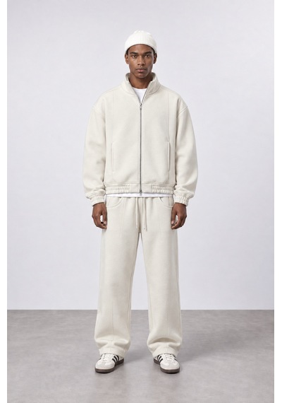 Respire Erkek Crop Fit Panda Oversize Zip Bej