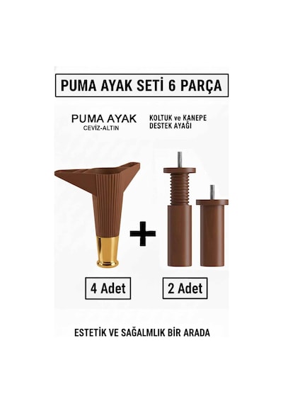 Puma 15 Cm Ceviz-altın 6'lı Set Mobilya Kanepe Tv Ünitesi Dolap Konsol Ve Destek Ayağı Ceviz-altın