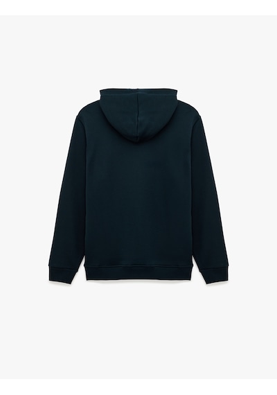Koton Üç İplik Uzun Kollu Baskılı Kapşonlu Sweatshirt Lacivert 7wam70104mk