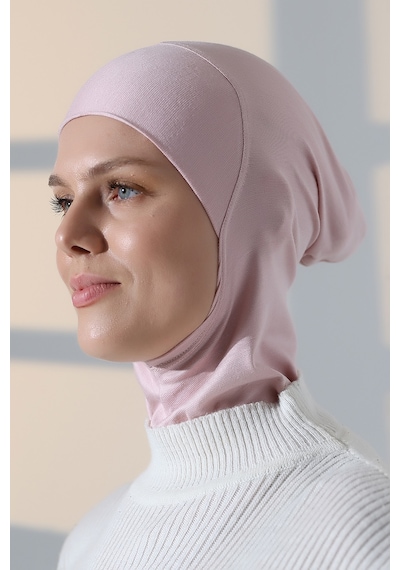 Pratik Boyunluklu Geçmeli Büyük Tesettür Bone - Pembe Pembe