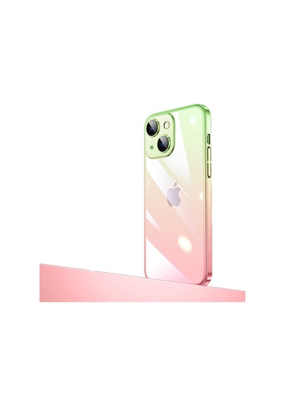 Zeyline Apple Uyumlu iPhone 14 Plus Parlak Renk Geçişli Kamera Korumalı Zore Senkron Kapak-pembe-yeşil