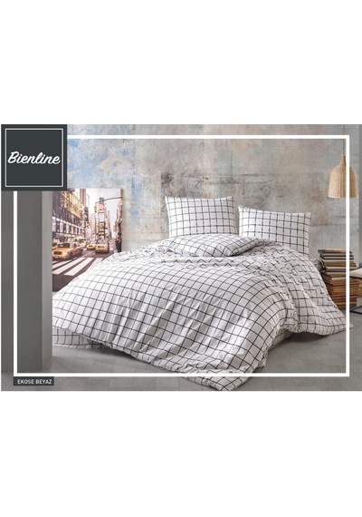 Komfort Home Tek Kişilik Ranforce Nevresim Takımı / Ekose Beyaz