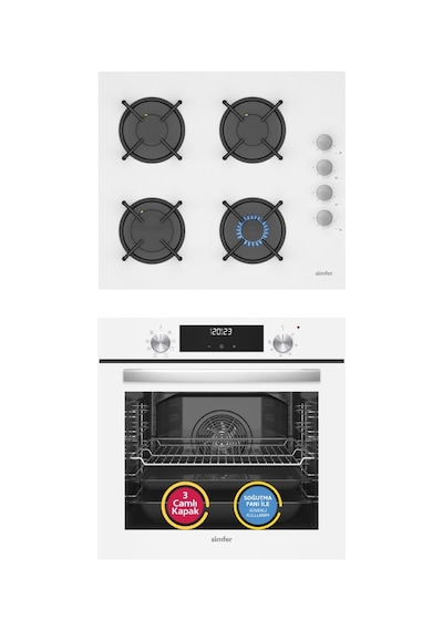 Simfer 9 Fonksiyon QS Dijital Beyaz 2'li Ankastre Set (8209 Fırın + 3507 Ocak)