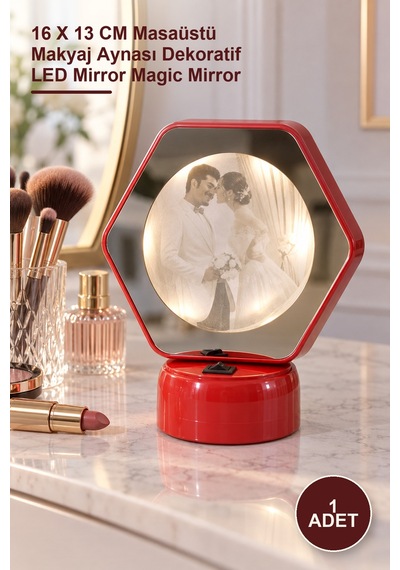 1 Adet Ledli Sihirli Ayna Çerçeve 16 X 13 Cm Masaüstü Makyaj Aynası Dekoratif Led Mirror Magic Mirror Genel