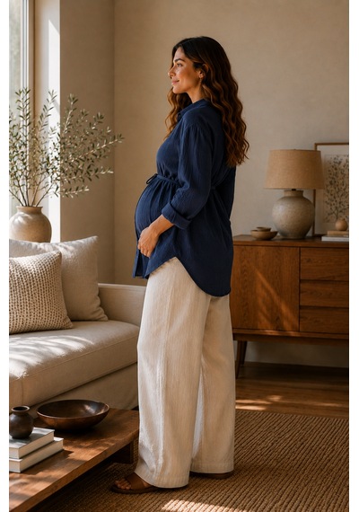 Luvmabelly Myra4301 Doğal Müslin Yazlık Hamile Gömlek Bluz - Lacivert