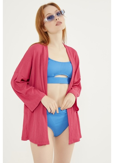 Meecy Kadın Koyu Pembe Katlı Yaka Boyfriend Örme Ceket Koyu Pembe Koyu Pembe