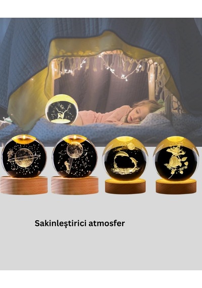 Hubrendy Kargo Usb Bağlantılı Geyik Temalı Kristal Küre Premium Masa Gece Lambası Diğer