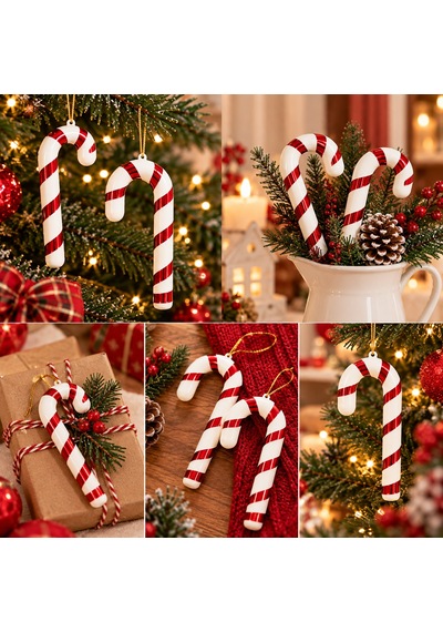 Yılbaşı Çam Ağacı Süsü Baston Şeker 22 Cm - Kırmızı Beyaz Şeker Kamışı Ağaç Süsü 2'li Paket - 9066769807534 Diğer