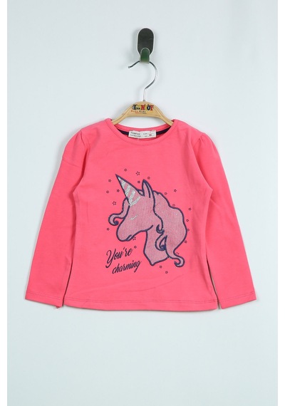 Toontoy Kids Toontoy Kız Çocuk Tişört Unicorn Nakışlı Fuşya