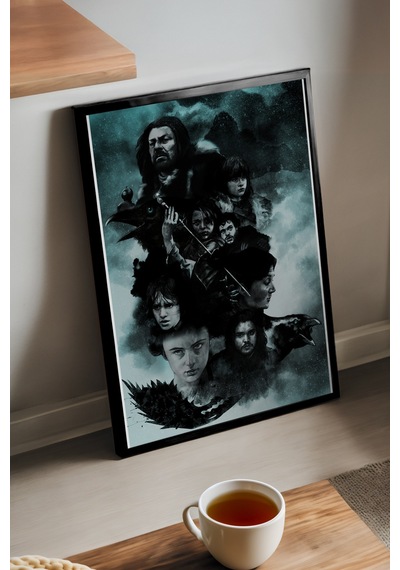 Stark Family Siyah Ahşap Çerçeveli Poster, Dekoratif Game Of Thrones Duvar Tablosu