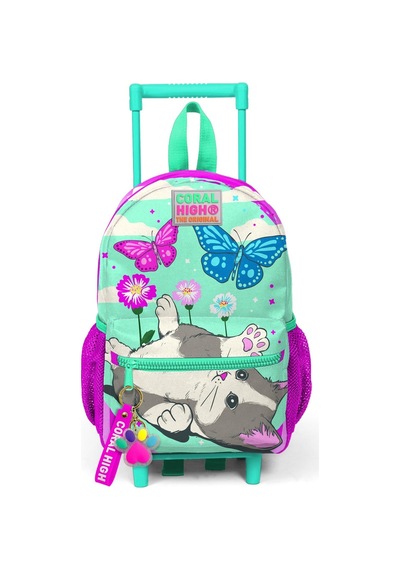Coral High Kıds Açık Yeşil Pembe Kedi Kelebek Desenli Çekcek Anaokul Çantası 24008
