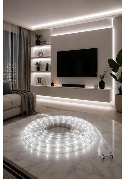 Tr 5 Metre Beyaz Şerit Led, 220v, 5 Cm'de Kesilebilir, Dekoratif Aydınlatma Diğer