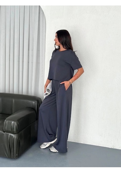 Freedom Storee Kadın Osy Modal Yumuşak Dokulu Kumaş Bisiklet Yaka T-shirt Bol Paça Pantalon İkili Takım -antrasit Çok Renkli Freedom Storee Kadın Osy Modal Yumuşak Dokulu Kumaş Bisiklet Yaka T-shirt Bol Paça Pantalon İkili Takım -antrasit Çok Renkli