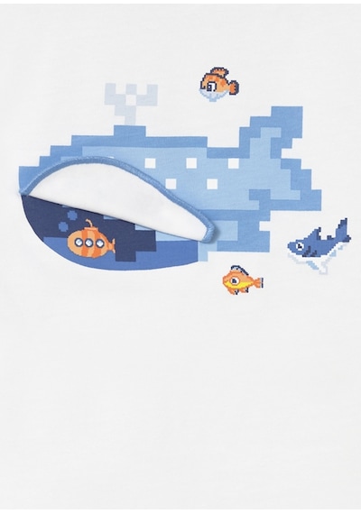 Erkek Bebek Kolsuz İnteraktif T-shirt Beyaz