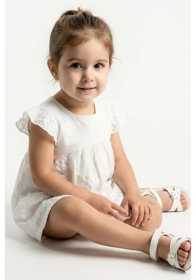 Breeze Kız Bebek Zıbın Elbise Çiçek Nakışlı 6 Ay-2 Yaş, Ekru