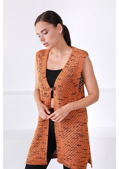 Ferraro Orange V Yaka Yünlü Kadın Triko Yelek Turuncu