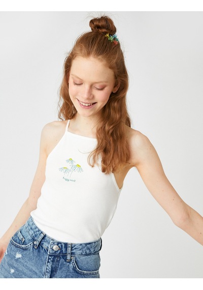 Koton Halter Yaka Çiçek Baskılı Atlet Ekru 2sal30046ık Ekru