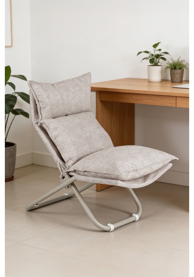 Lumis Garden Prestij Katlanabilir Lounge Koltuğu Çıkarılabilir & Yıkanabilir Kılıf, Modern Metal İskelet Krem