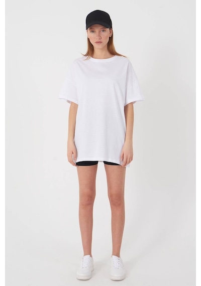 Blackjack Giyim Düz Beyaz Oversize Tshirt Kadın Beyaz
