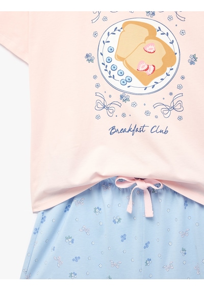 Koton Rahat Kesim Baskılı Pamuklu Şortlu Pijama Takımı Pembe 6slk40131mk
