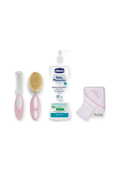 Baby Shower Hediye Seti 3 Parça: Pierre Cardin Kundak Havlu + Şampuan + Tarak-fırça - Pembe