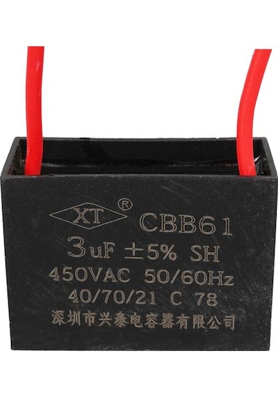 3 Uf 450 V Kablolu Kare Tip Kutupsuz Kondansatör 3 Uf, 450 V