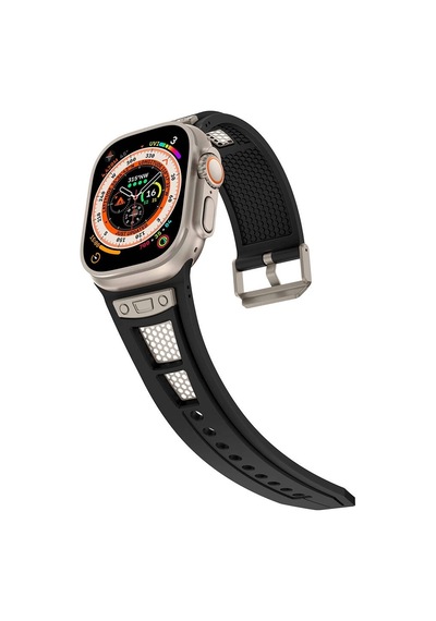 Watch 7 8 Se 45mm Redclick Krd-117 Hava Alabilen Delikli Metal Süslemeli Desenli Silikon Kordon