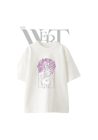 Thewert Sakura Skull Tasarım Baskılı Ünisex Beyaz Oversize T-shirt