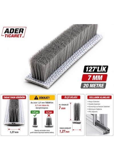 Ader 127 Lik Kıl Fitil 7 Mm Gri Finsiz 20 Metre